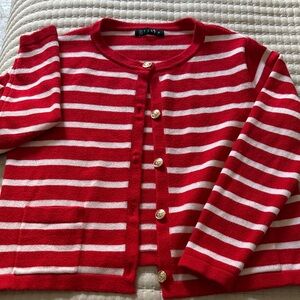 Red and White Striped Cardigan gold buttons Memorial Day July 4th Sz S like new